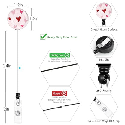 Lanyard, Id Badge Holder，Teacher Card Retractable Reel Love Heart - color: Cute Love Heart