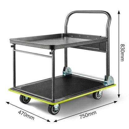 2 Tier Foldable Flatbed Cart, Push Cart Dolly, Removable Top Shelf
