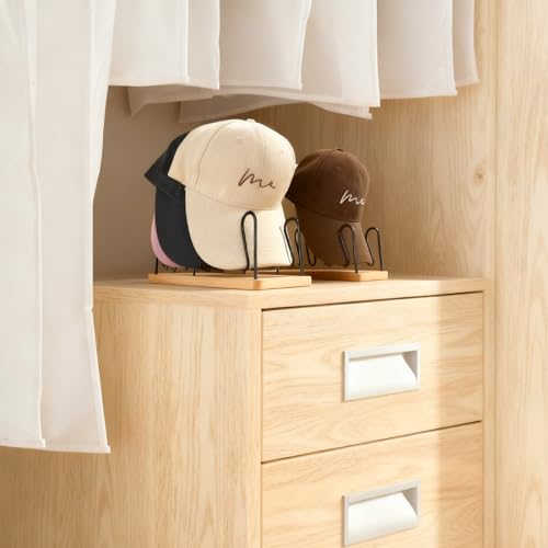 UdoUto Hat Organizer for Baseball Caps, 2 Pack Wood & Metal Hat Rack - color: Natural wood
