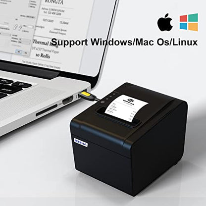 Rongta POS Printer, 80mm USB Thermal Receipt Printer, Restaurant Kitchen Printer with Auto Cutter Support Cash Drawer,USB Serial Ethernet Interface for Windows/Mac/Linux,Do Not Square (RP326)