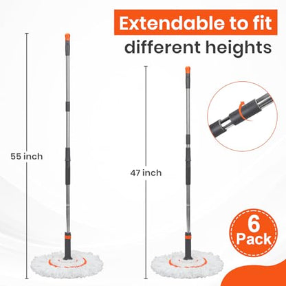 6PK Self-Wringing Twist Mops, Floor Cleaner Bulk for Commercial and Home Cleaning, Janitor Supplies-Safty Orange