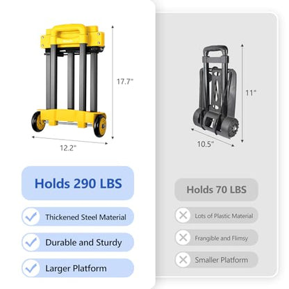 KEDSUM 290LB Folding Hand Truck, Portable Utility Cart with 4 Wheels,Yello - color: Yellow 4-wheels
