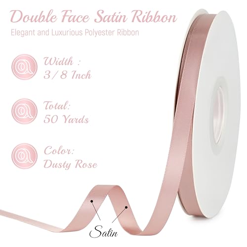 MAYREEL Dusty Rose Satin Ribbon 3/8 Inch Double Faced 50 Yards Thin - color: Dusty Rose, size: 3/8 Inch