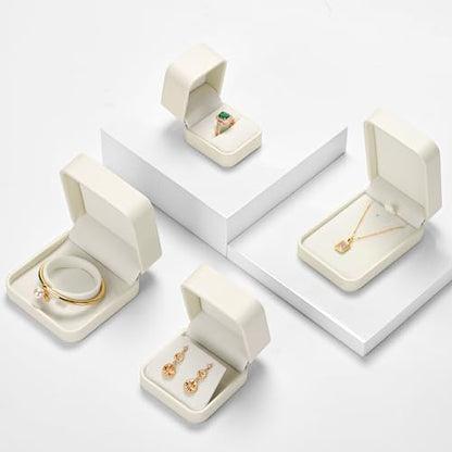 Beige PU Leather Small Jewelry Earring Gift Box - color: Beige Earrings Box