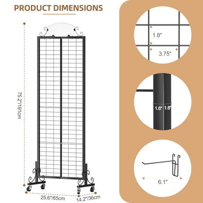 Urban Deco 2.2'x6.2' FT Gridwall Panel Display Stands with 8 Hooks - style: 1 Set