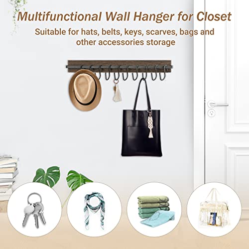 Mkono Hat Rack for Wall Wooden Baseball Caps Organizer with 20 Hooks Rustic Cowboy Hanger Mounted Hats Display Closet Bedroom Entryway, Set of 2, Brown - color: Brown