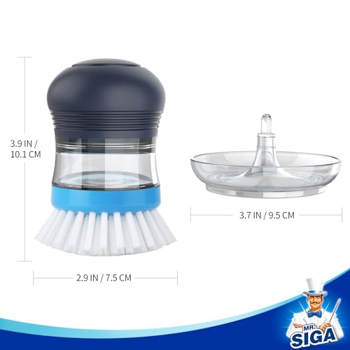 MR.SIGA Soap Dispensing Palm Brush Storage Set, 1 Pack, Navy/Blue