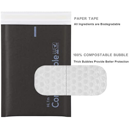 6x10 100% Biodegradable Bubble Mailers,25 Count Kraft Black #000 Compostable Padded Packaging Wrap Envelopes Pouches Eco Friendly Self Seal Bags (Pack of 2) - color: Black, size: 6x10'' 25PCS (Pack of 2)