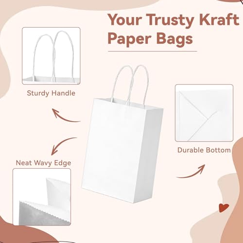 Muetrolay 100 Pack White Gift Paper Bags 3 x 5.25 x 8.25 Inch