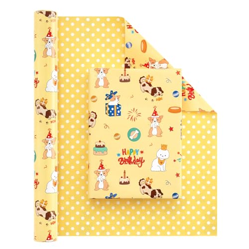 WERNNSAI Dog Wrapping Paper Roll - 33 ft Happy Birthday Puppy Gift Wrap - color: Dog