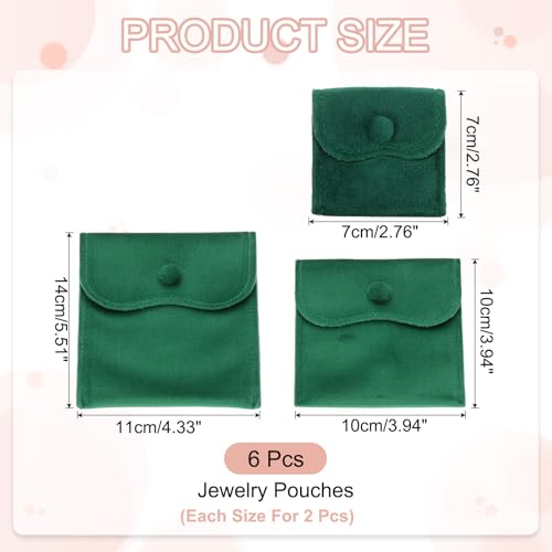 PATIKIL Velvet Jewelry Pouches, 6 Pcs Jewelry Packaging Gift Bags with Snap Button for Bracelet Rings Watch Necklace, (3"x3"/4"x4"/4"x5") Green - color: Green, size: (3"x3"/4"x4"/4"x5")