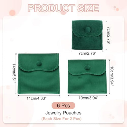 PATIKIL Velvet Jewelry Pouches, 6 Pcs Jewelry Packaging Gift Bags with Snap Button for Bracelet Rings Watch Necklace, (3"x3"/4"x4"/4"x5") Green - color: Green, size: (3"x3"/4"x4"/4"x5")