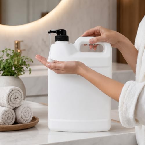 kitchentoolz 1 Gallon Pump Dispenser Bottles, 2 Pack - Empty Refillable HDPE Jugs with Lotion Pumps for Hand Soap, Dish Soap, Shampoo, Conditioner & Sanitizer - Large Refill Containers, Made in USA