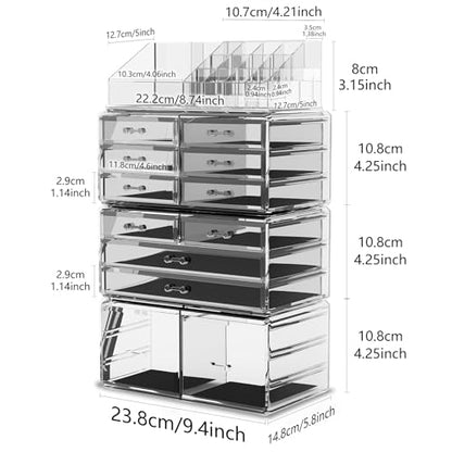 Readaeer Makeup Cosmetic Organizer Storage Drawers Display Boxes Case with 12 Drawers(Clear) - color: Clear