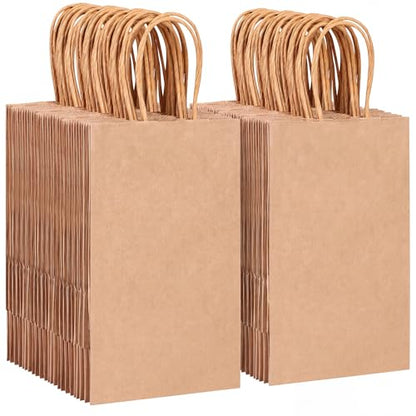 OUTUXED 150pcs Brown Paper Bags with Handles, 5.25x3.2x8in Small Gift Bags - color: Brown 5.25x3.2x8in, size: 1 Count (Pack of 150)