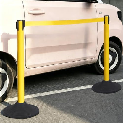 OrangeStar 4 Pack Crowd Control Stanchions, Heavy Duty Yellow Stanchion Set - color: Yellow, size: Style2-Round Rubber Base