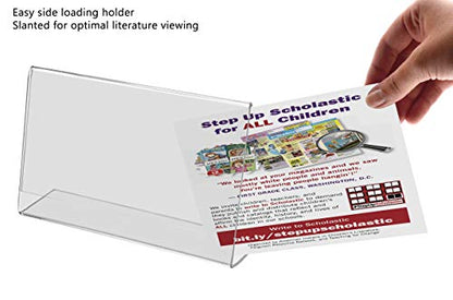 Marketing Holders 6 Pack Acrylic Sign Holder for 5" x 3" Printed Materials Clear Slant Back Plastic Countertop Side Load Graphic Image Display for Retail Stores Hotels Offices and Restaurants - size: 5"W x 3"H