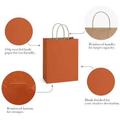 BagDream Medium Gift Bags with Handles 8x4.25x10.5 Inch Orange 100 Pcs Bulk - color: Orange