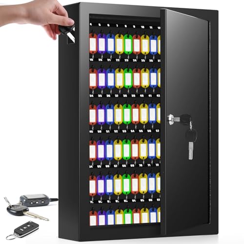 125 Position Key Lock Box Wall Mount with Anti-Theft Deposit Key Slot - color: Black, size: 125 Key Hook