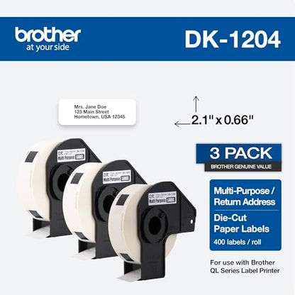 Brother Genuine DK-12043PK Multipurpose Paper Label Roll, Die-Cut Paper Labels, Engineered for Excellence, 400 Labels Per Roll, (3) Rolls per Box (DK12043PK) - size: 3 Rolls