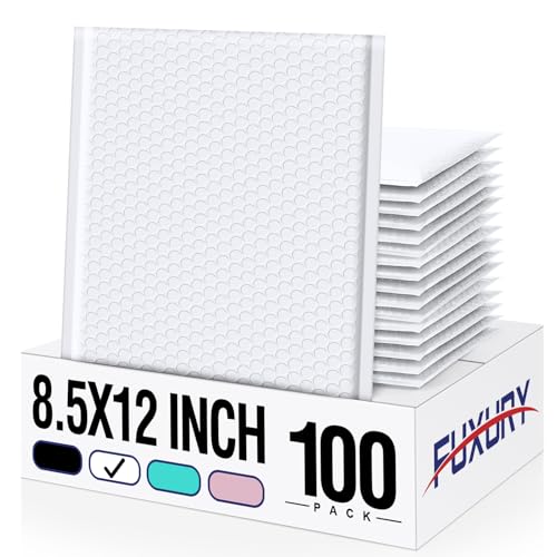 Fuxury White Bubble Mailers 8.5x12" Padded Envelopes 100 Pack Bulk - color: White, size: 8.5x12" 100PC