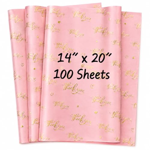 ROVIBIOBIO Thank You Pink Tissue Paper, 100 Sheets, 20 x 14 Inch - color: Gold Pink