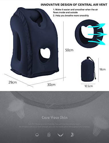Inflatable Travel Pillow for Airplane, Inflatable Neck Air Pillow for Sleeping(Blue)