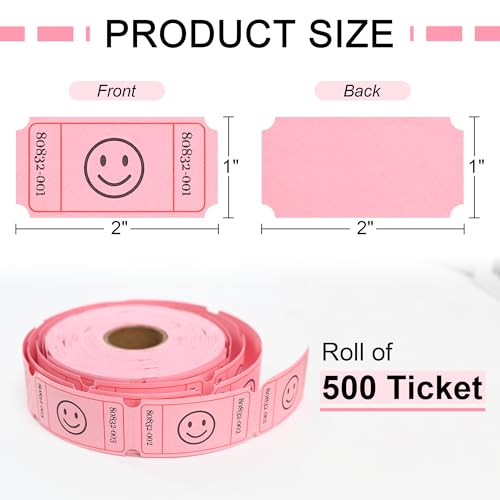 LLIKED 500 Raffle Tickets 1x2inch Smile Pink Single Roll for Events - color: Pink, size: 1"x2"