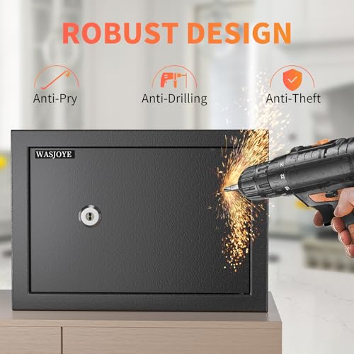 WASJOYE Cabinet Safe with Key for Money, 1.2 Cu Ft Key Lock Box - size: 1.2 Cu Ft Black