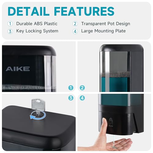 AIKE Liquid Commercial Soap Dispenser,40oz Capacity for Bathroom Black - color: Black