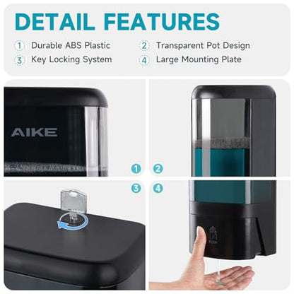 AIKE Liquid Commercial Soap Dispenser,40oz Capacity for Bathroom Black - color: Black