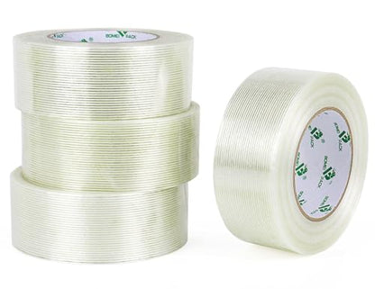 BOMEI PACK 4Rolls Reinforced Packing Tape, Heavy Duty Filament Fiber Strapping Tape 2inch, 5.5Mil x 60Yds, Total 240Yds - size: 50mm x 60y/4rolls