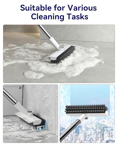 3 in 1 Adjustable Small Floor Scrub Brush with Long Handle - color: White