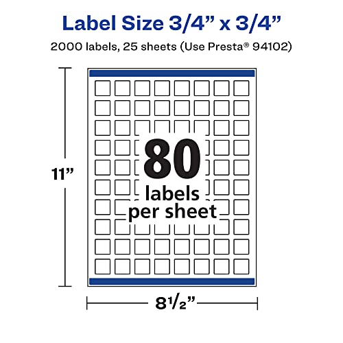 Avery® Matte White Removable Square Labels, Sure Feed® Technology, Print-to-The-Edge, 3/4" x 3/4", 2,000 Removable Labels, Laser/Inkjet Printable - style: 2,000 labels