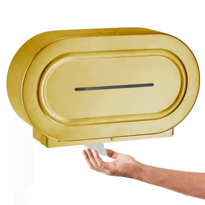 Stardrix Stainless Steel Twin Jumbo Toilet Paper Dispenser Wall Mount, 9" Commercial Double Roll Holder, Industrial Tissue Dispenser with Key Lock, Brushed Gold - color: Brushed Gold