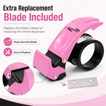 2 Inch Packing Tape Dispenser with Safety Blade Cover, Pink
