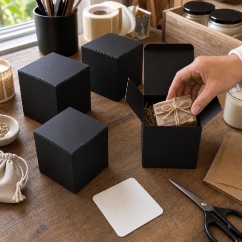 Aosric Black Gift Boxes with Lids 4x4x4 Inch, 24 Pack - color: Black