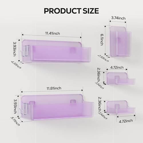 Nieifi Adhesive Shower Shelves, Purple, 5 Pieces - color: Purple-Clear, size: 5 pieces