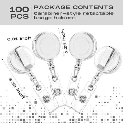 Zonon 100 Pcs Retractable Badge Reel ID Holder with Clip,Clear - color: Clear
