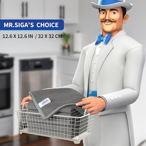 MR.SIGA Waffle Pattern Microfiber Cleaning Cloths, 6 Pack, Gray - color: Gray