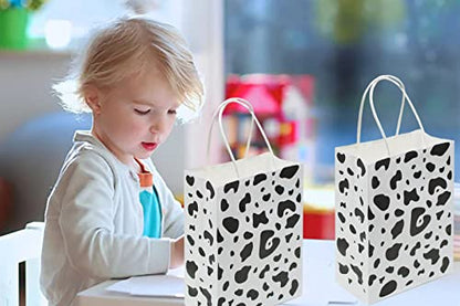 YYaaloa 30pcs Small Gift Bags with Handle Bulk 8.26 x 5.9 x 3.15 inch Cow Print White Party Favor Paper Shopping Bags for Kids Birthday Xmas Party Supplies (Small 30pcs)