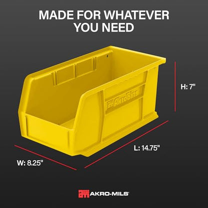 Akro-Mils 30240 AkroBins Plastic Storage Bins, 15"x8"x7", Yellow, 12-Pack - color: Yellow