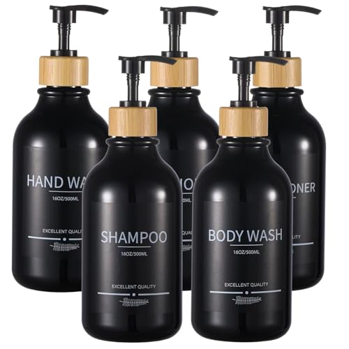 Shampoo and Conditioner Dispenser Bottles,5Pack Dispenser Bottles Refillable,16.9oz Shower Containers for Conditioner,(Black) Bathroom Shampoo Dispenser Set - color: Black-b