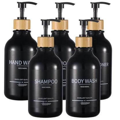 Shampoo and Conditioner Dispenser Bottles,5Pack Dispenser Bottles Refillable,16.9oz Shower Containers for Conditioner,(Black) Bathroom Shampoo Dispenser Set - color: Black-b