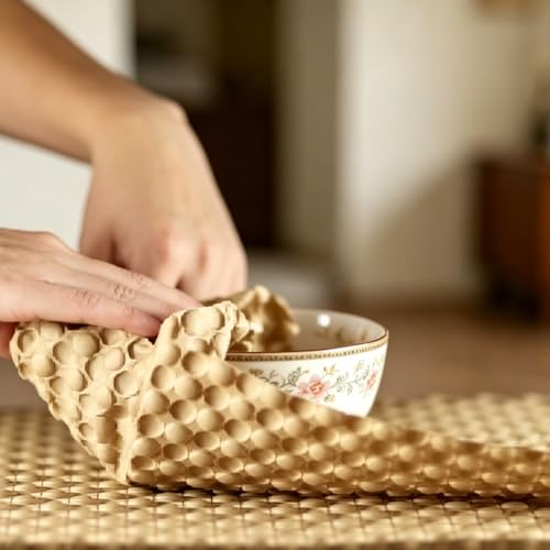 200PCS Paper Bubble Wrap Sheets for Packing 11x15 Inch, Recyclable Packing Paper for Glass & Dishes, Bubble Wrap for Moving & Shipping, Kraft Paper Cushioning Wrap