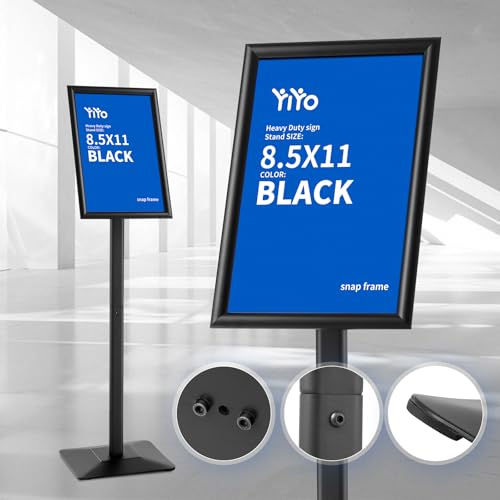 YIYO Sign Stand Poster Stand，adjustable heavy duty pedestal Sign Holder Floor Stand，aluminium frame floor standing for display 8.5*11 inch，Black (8.5*11 Black)