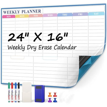 MaxGear Weekly Dry Erase Calendar Whiteboard for Wall 24 x 16 Inch - size: 24" x 16" Weekly