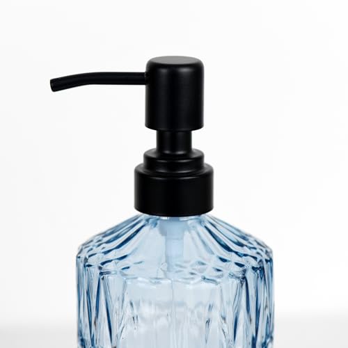 18 oz Blue Thick Glass Soap Dispenser with Black Rustproof Pump - color: Blue