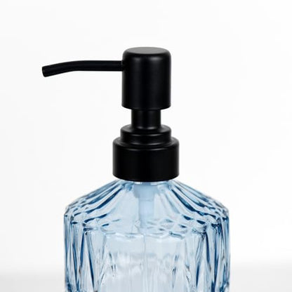 18 oz Blue Thick Glass Soap Dispenser with Black Rustproof Pump - color: Blue