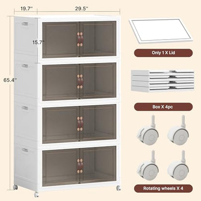 1288QT Extra Large Stackable Storage Bins with Lids & Wheels - color: White-80Gal, size: 4Pack with 1 top lid